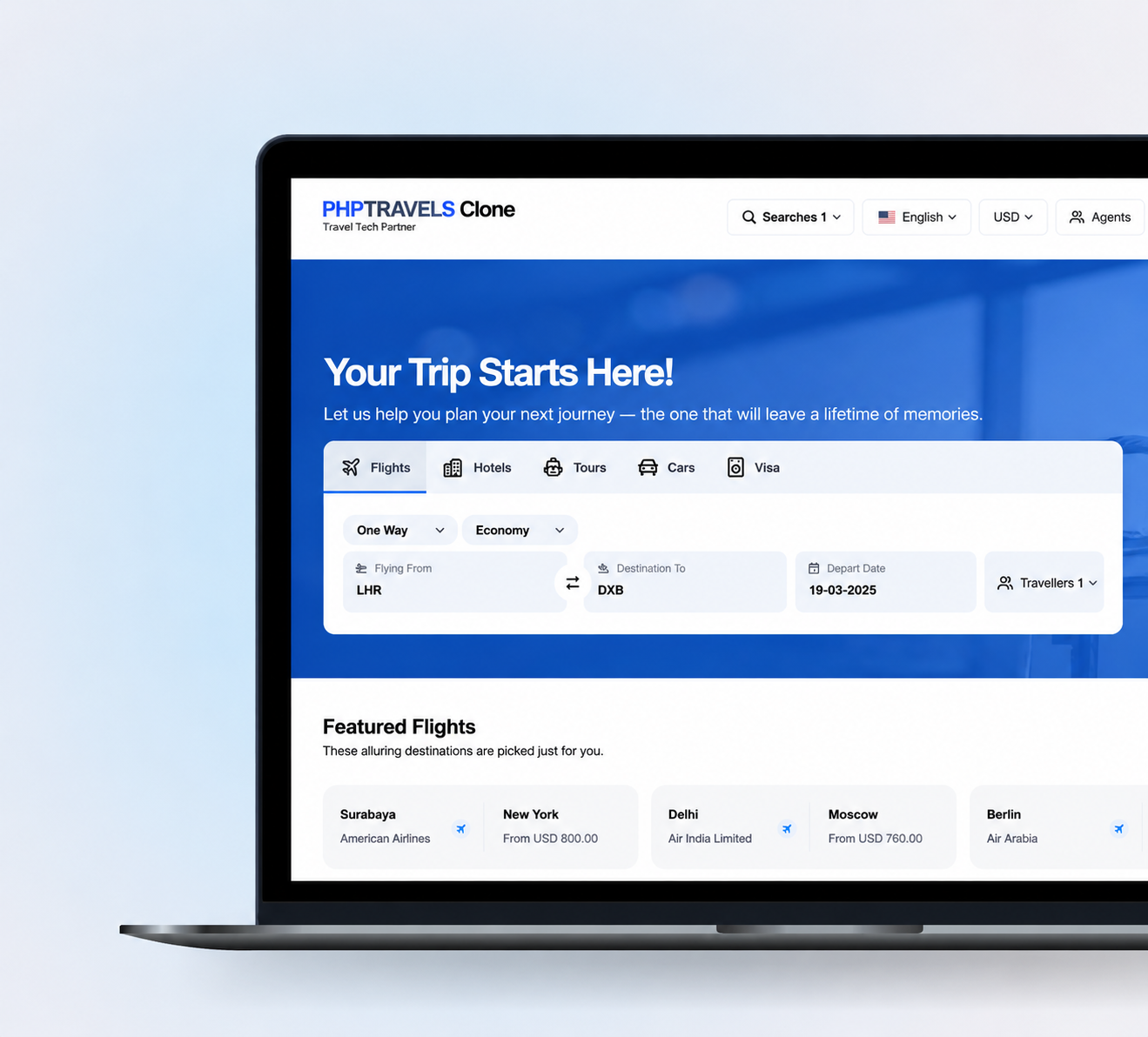PHPTRAVELS Clone Dashboard
